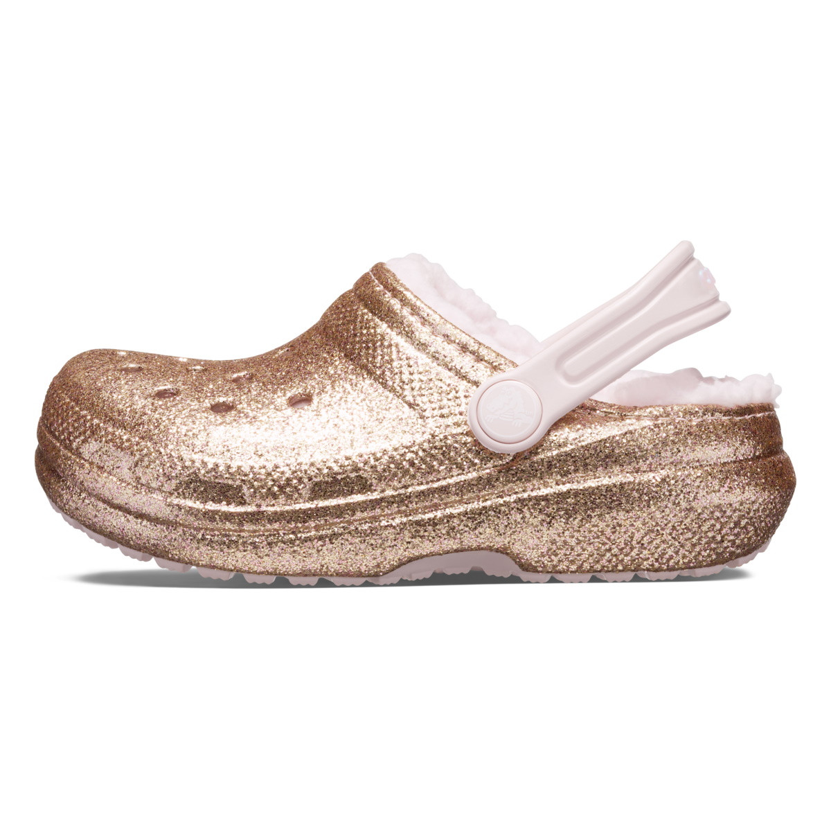 Saboti Crocs Toddler Classic Glitter Lined Clog Roz - Gold/Barely Pink - 2 | YEO