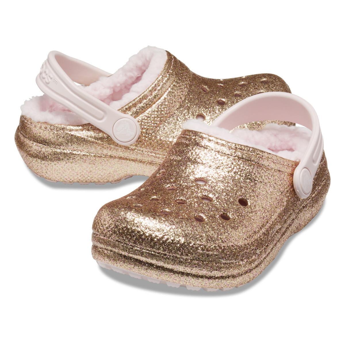 Saboti Crocs Toddler Classic Glitter Lined Clog Roz - Gold/Barely Pink - 5 | YEO