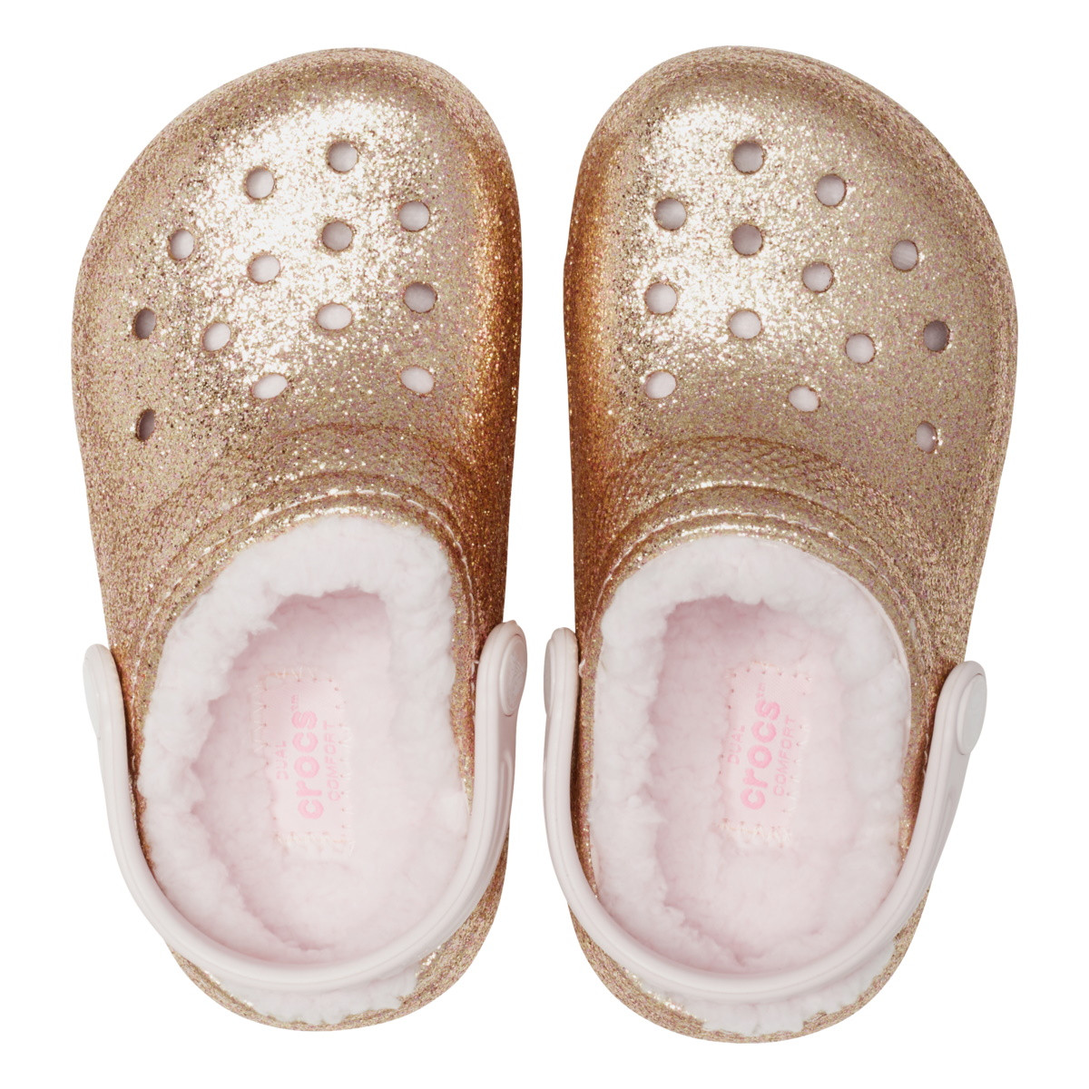 Saboti Crocs Toddler Classic Glitter Lined Clog Roz - Gold/Barely Pink - 3 | YEO