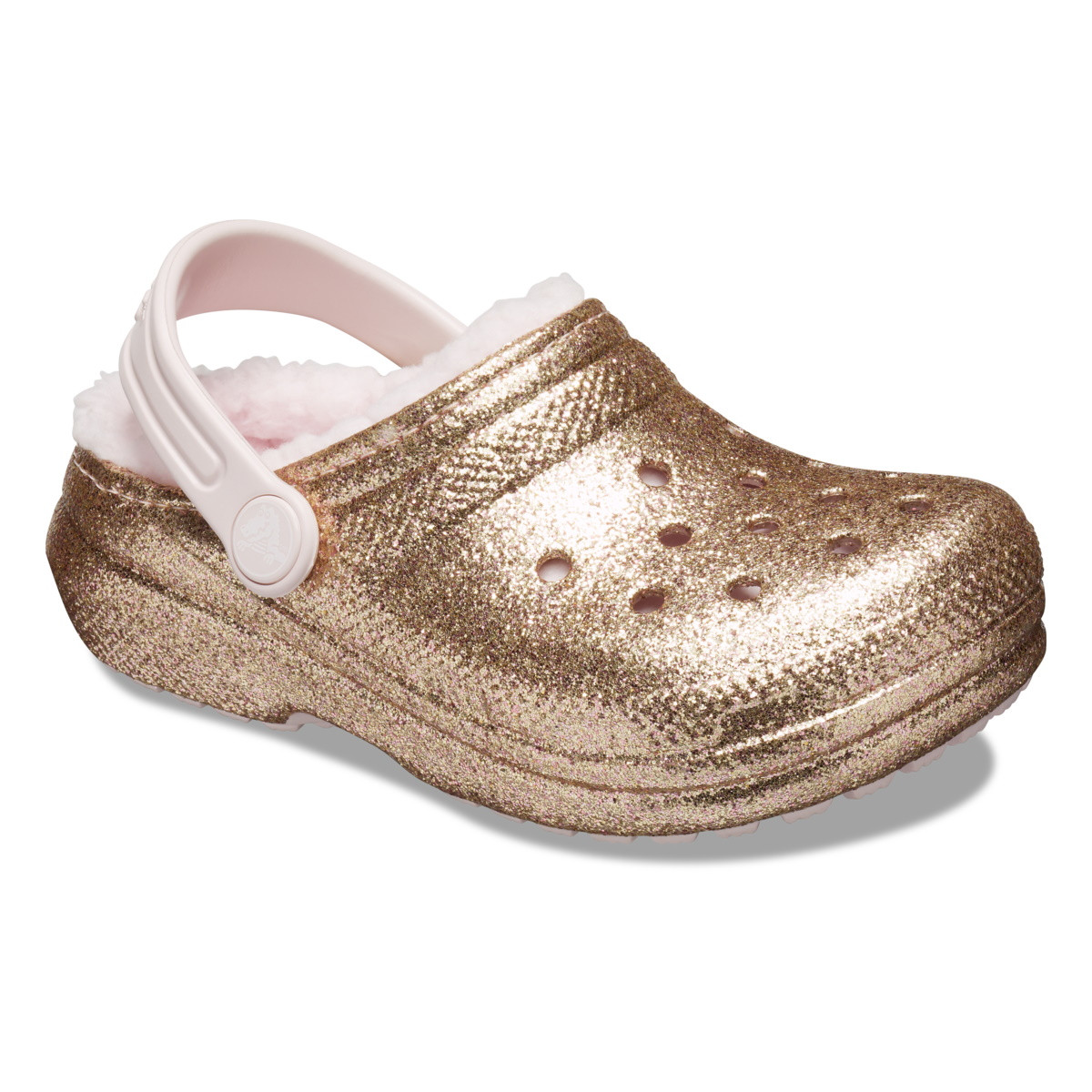 Saboti Crocs Toddler Classic Glitter Lined Clog Roz - Gold/Barely Pink - 1 | YEO