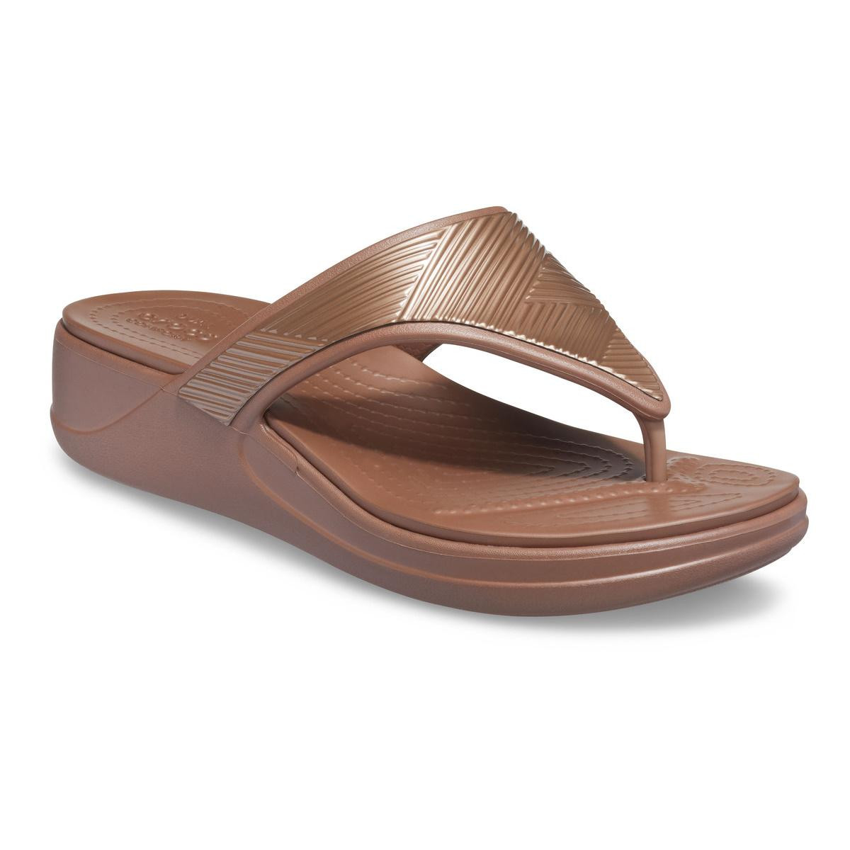 Șlapi Crocs Monterey Metallic Wedge Flip Bronz - Bronze - 1 | YEO