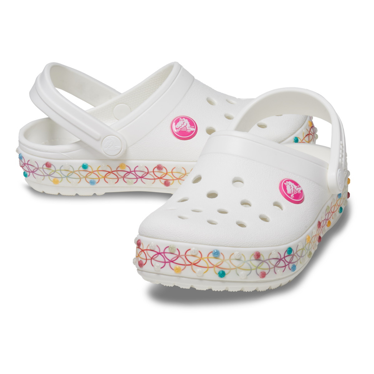 Saboți Crocs Toddler Crocband Stretch Necklace Clog Alb - White/Multi - 3 | YEO