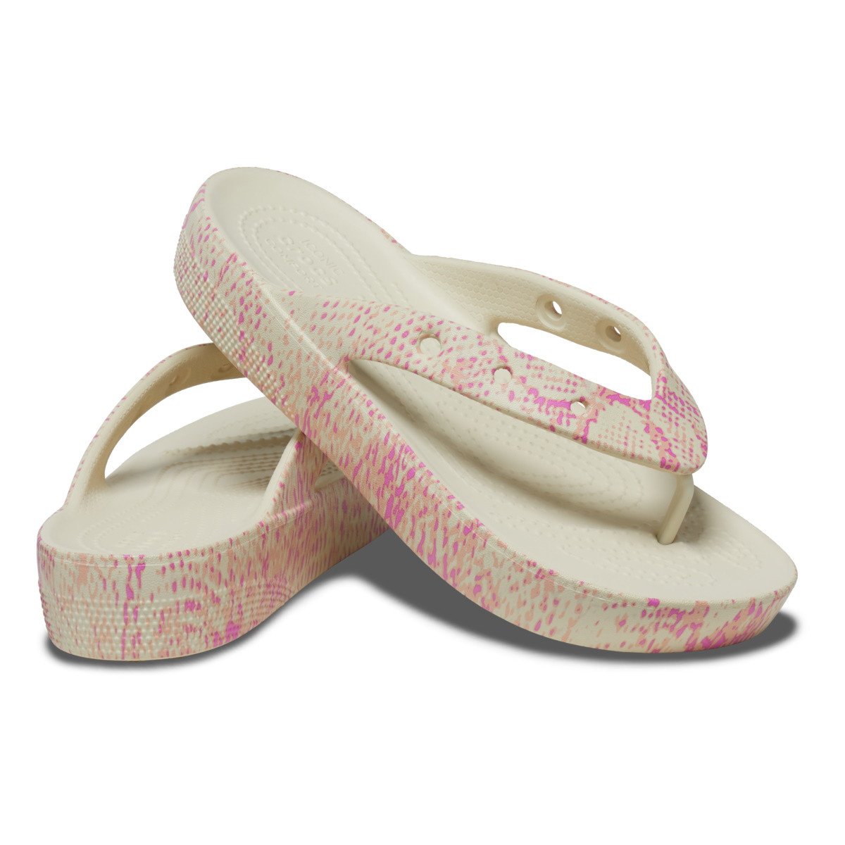 Slapi Crocs Classic Platform Snake Print Flip Bej - Bone/Multi - 3 | YEO