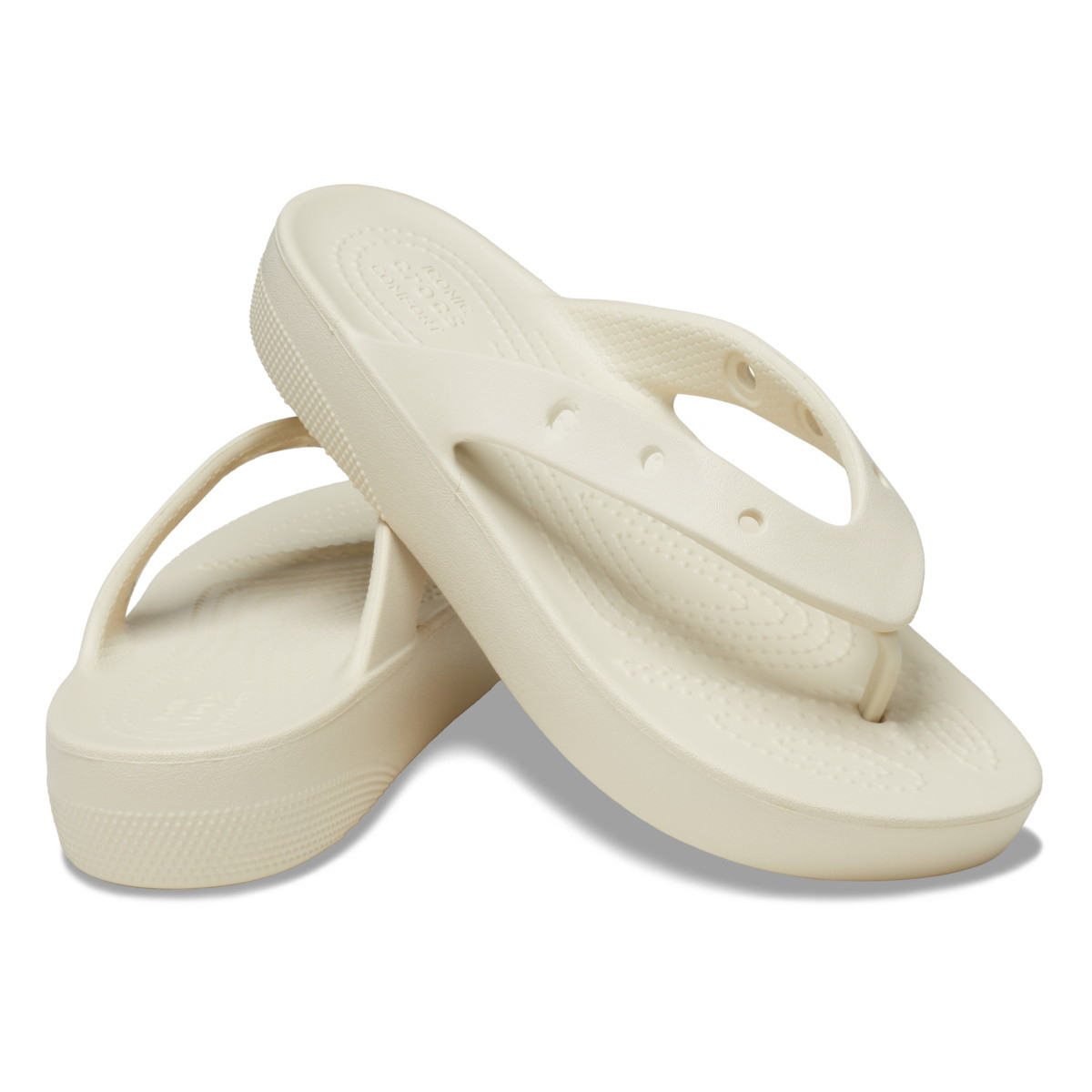 Slapi Crocs Classic Platform Flip Bej - Bone - 3 | YEO