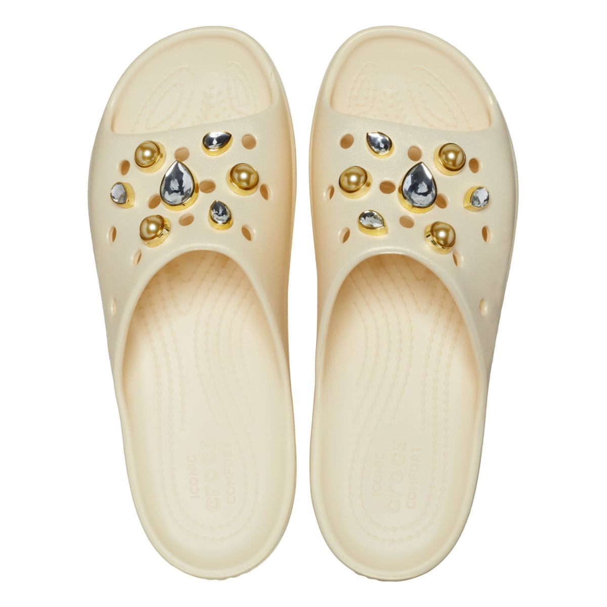 Papuci Crocs Classic Platform Crystals Pearls Slide Bej - Vanilla - 4 | YEO