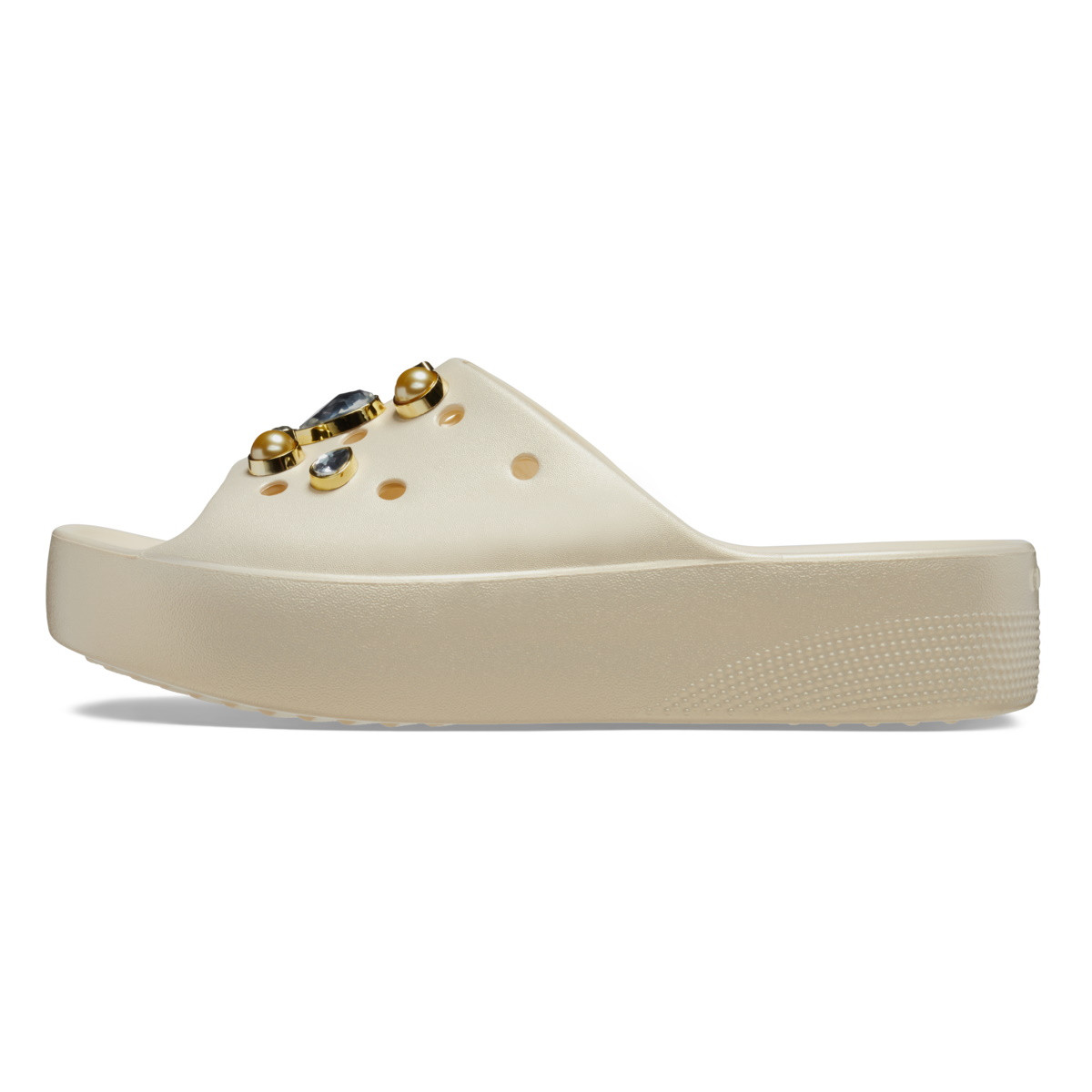 Papuci Crocs Classic Platform Crystals Pearls Slide Bej - Vanilla - 2 | YEO