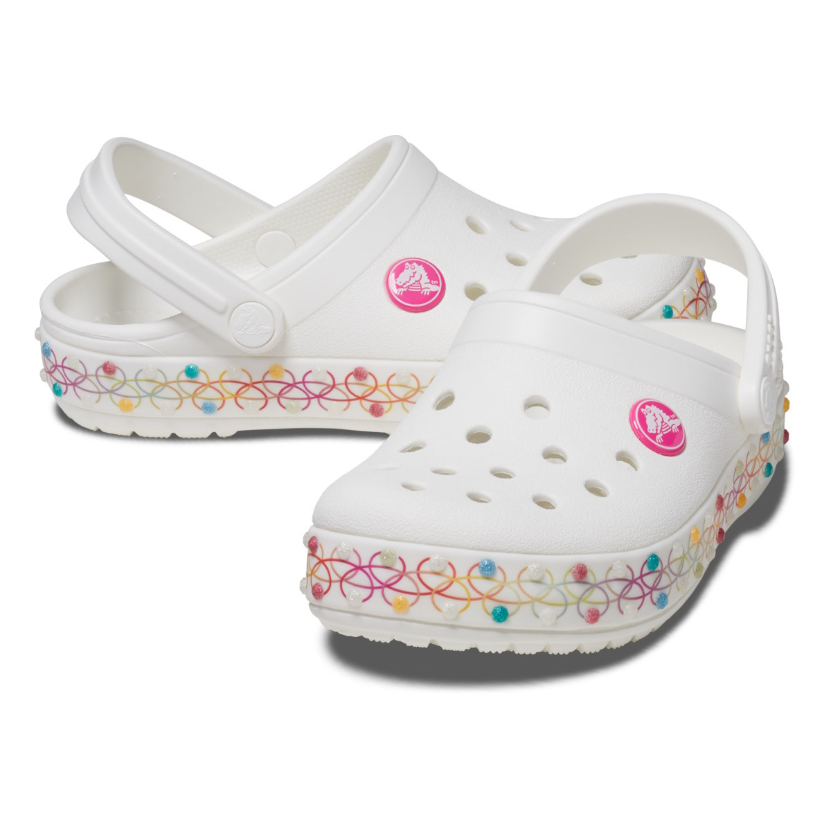 Saboți Crocs Crocband Stretch Necklace Clog Kids Alb - White/Multi - 3 | YEO