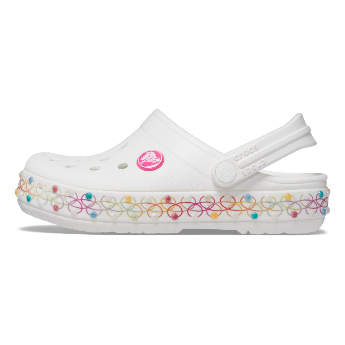 Saboți Crocs Crocband Stretch Necklace Clog Kids Alb - White/Multi - 2 | YEO