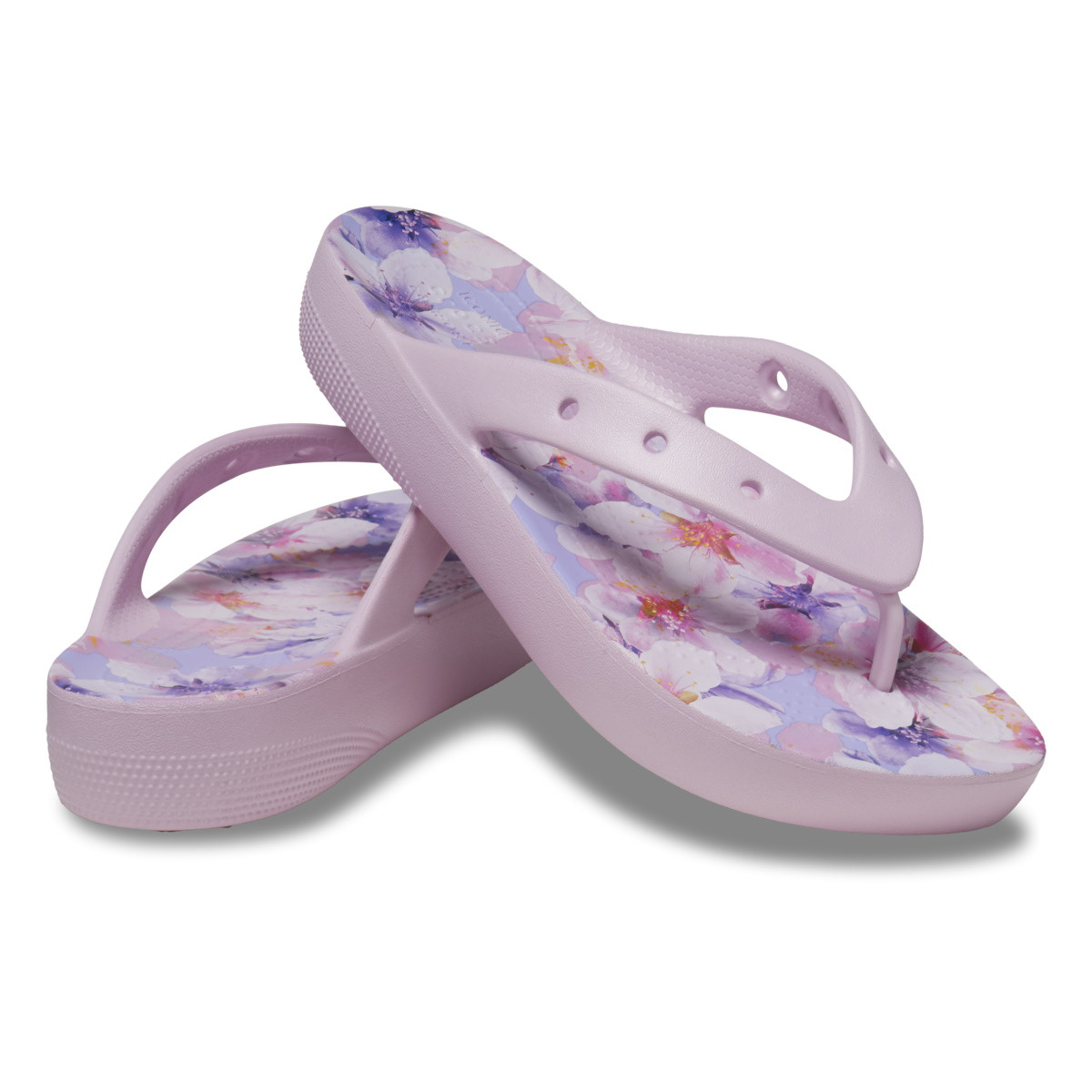 Slapi Crocs Classic Platform Cherry Blossom Flip Roz - Ballerina Pink/Floral - 3 | YEO