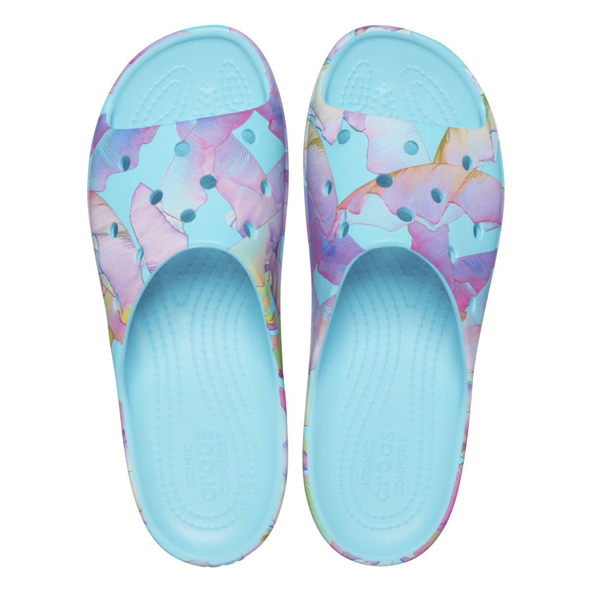 Papuci Crocs Classic Platform Palm Print Slide Albastru deschis - Neptune/Multi - 4 | YEO