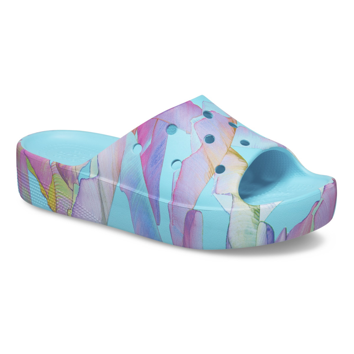 Papuci Crocs Classic Platform Palm Print Slide Albastru deschis - Neptune/Multi - 1 | YEO