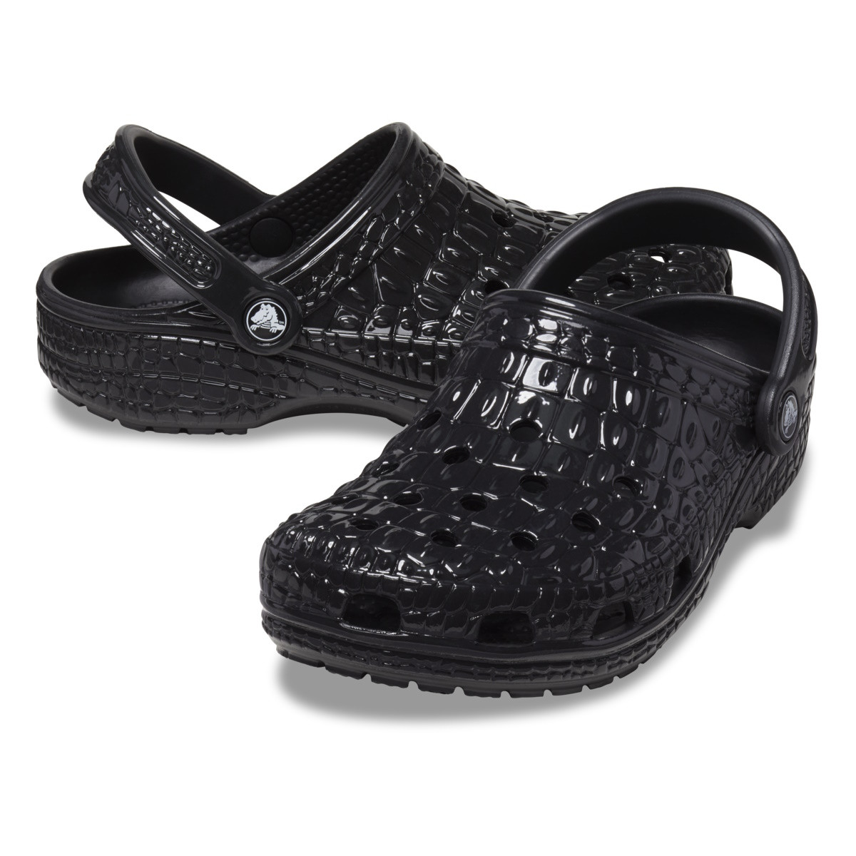 Saboti Crocs Classic Metallic Crocskin Clog Negru - Black - 3 | YEO