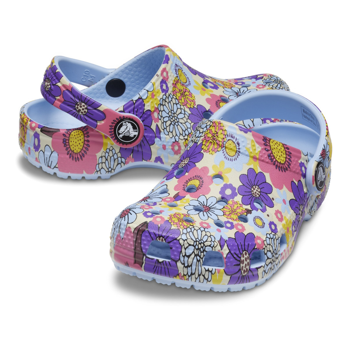 Saboti Crocs Toddler Classic Retro Floral Clog Albastru - Blue Calcite/Multi - 3 | YEO