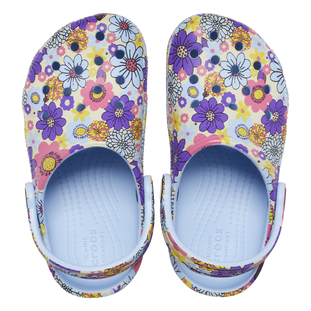 Saboti Crocs Toddler Classic Retro Floral Clog Albastru - Blue Calcite/Multi - 4 | YEO