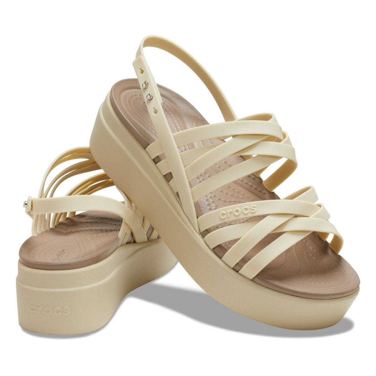 Sandale Crocs Brooklyn Strappy Low Wedge Bej - Bone - 3 | YEO