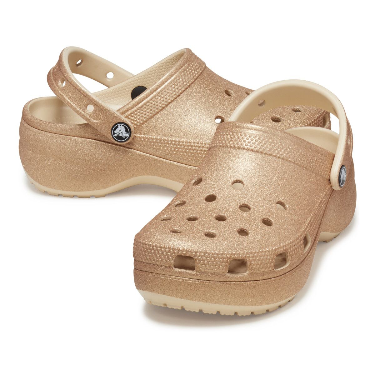 Saboți Crocs Women\'s Classic Platform Glitter Clog Bej - Shitake - 3 | YEO
