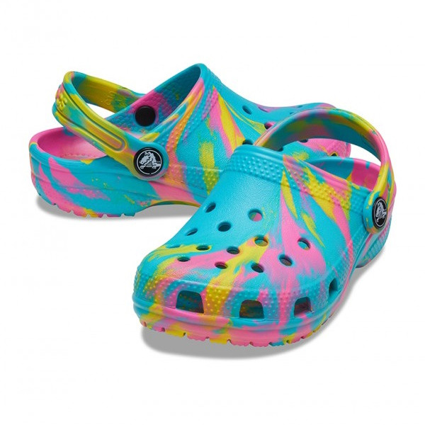 Saboti Crocs Classic Marbled Clog Kids Albastru deschis - Digital Aqua/Multi - 3 | YEO