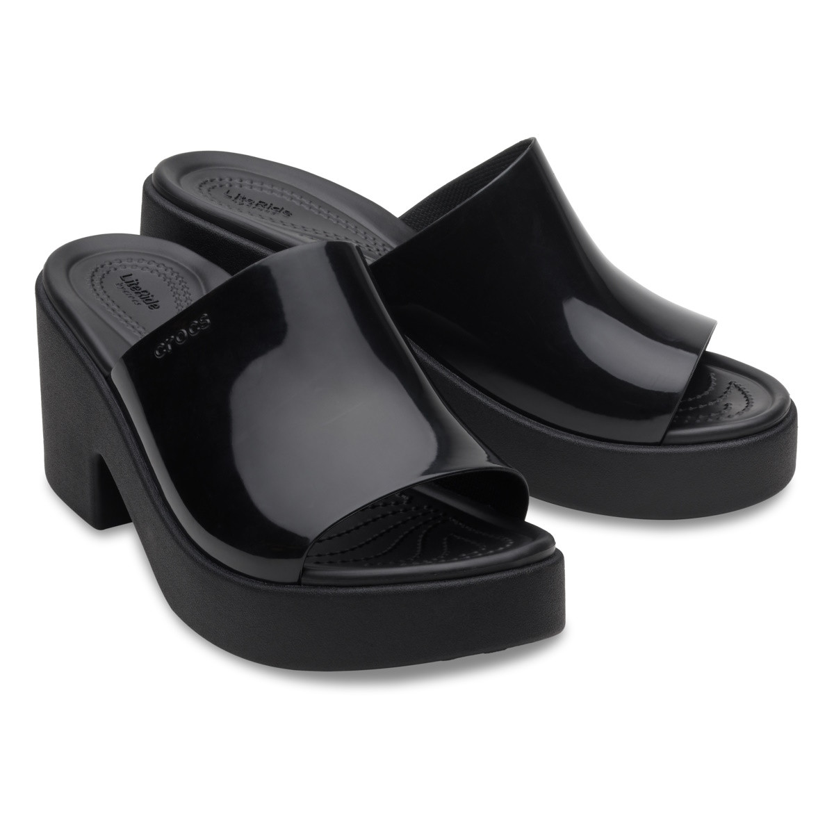 Sandale Crocs Brooklyn Slide High Shine Heel Negru - Black - 3 | YEO