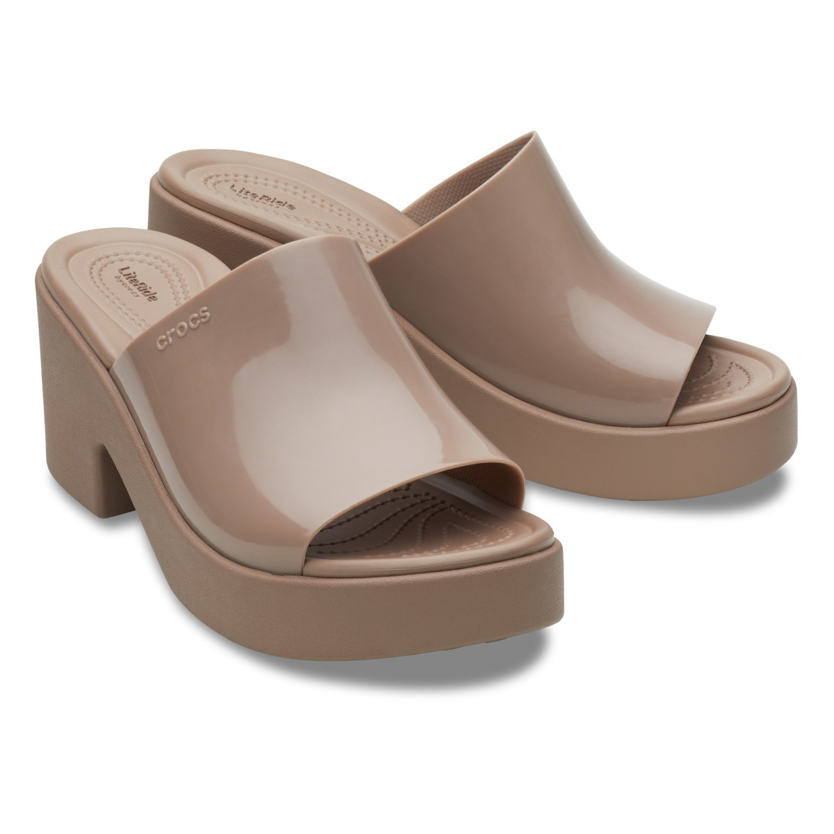 Sandale Crocs Brooklyn Slide High Shine Heel Maro - Latte - 3 | YEO
