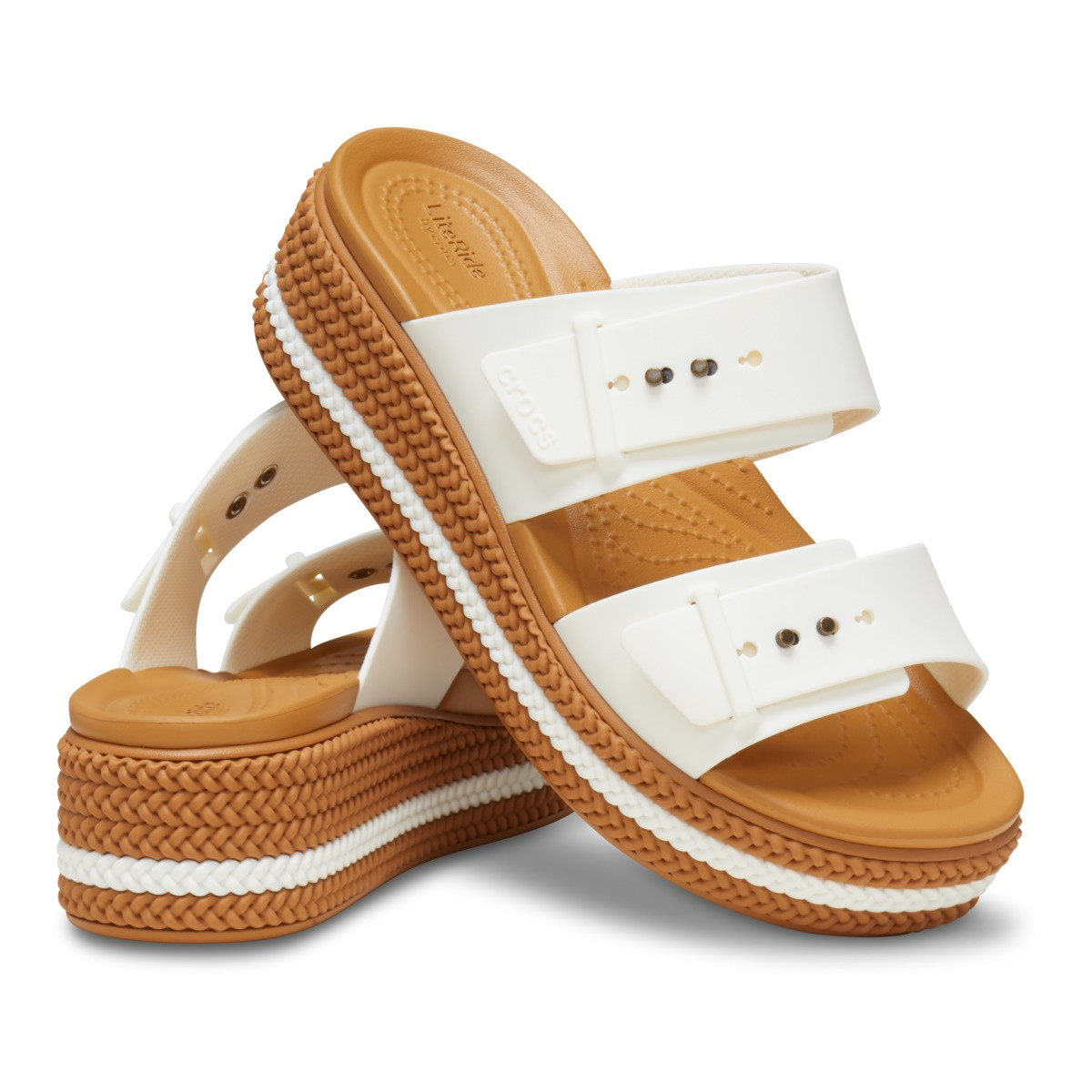 Papuci Crocs Brooklyn Woven Buckle Alb - Chalk - 3 | YEO