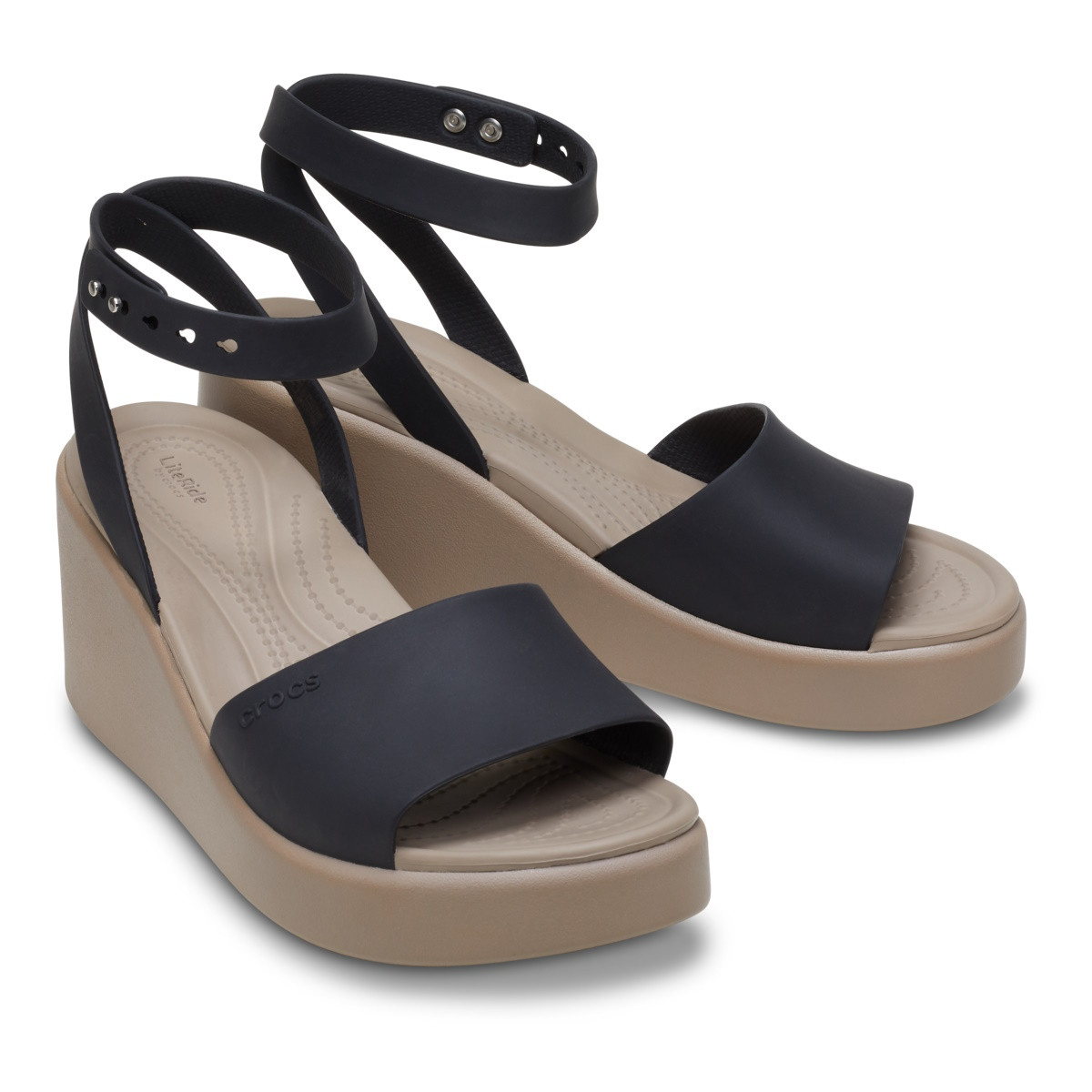 Sandale Crocs Brooklyn Ankle Strap Wedge Negru - Black/Mushroom - 4 | YEO