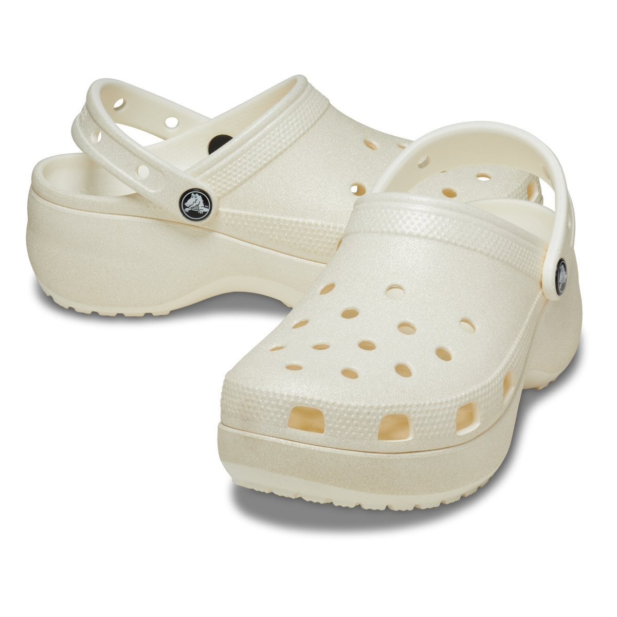 Saboți Crocs Women\'s Classic Platform Glitter Clog Alb - Chalk - 3 | YEO