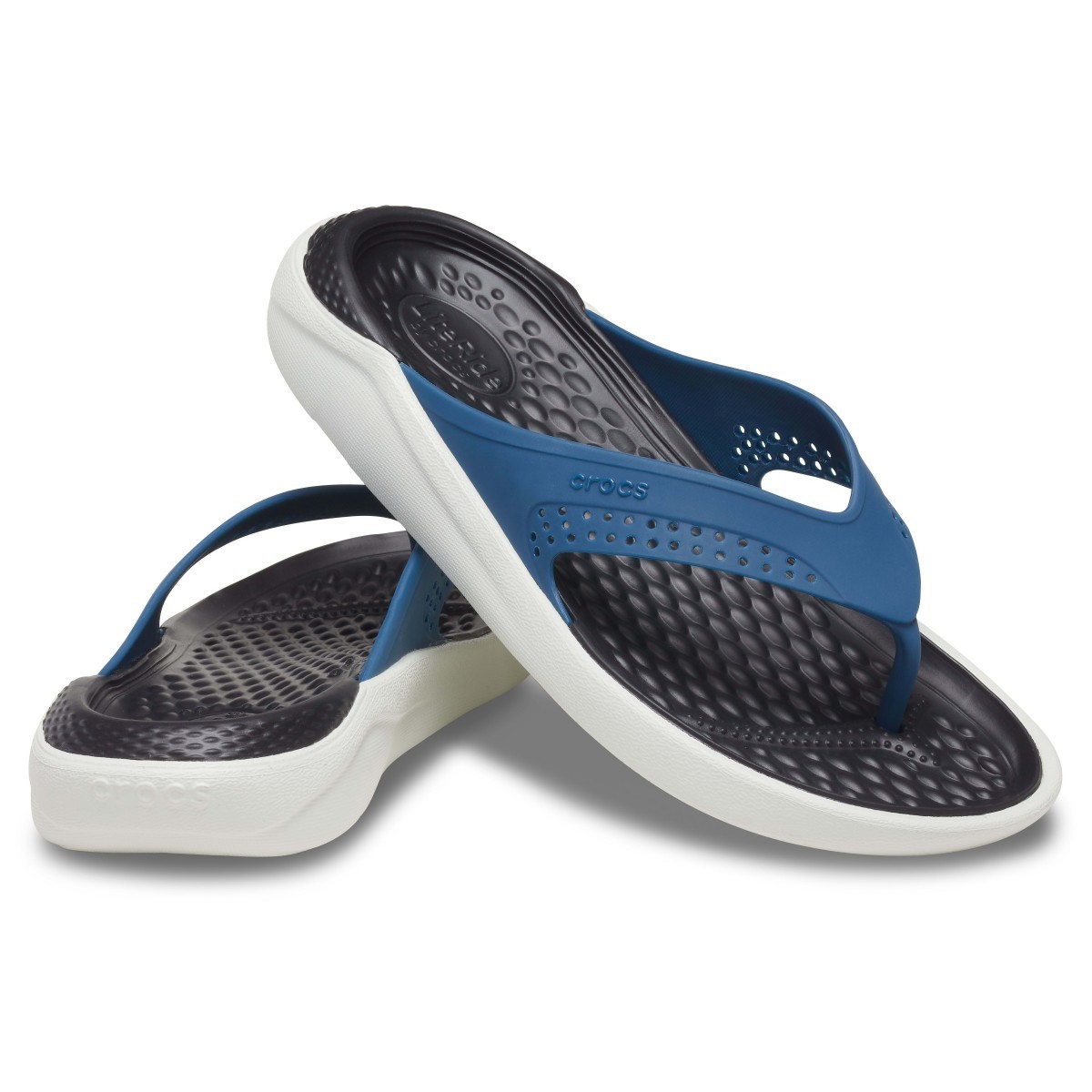 Slapi Crocs LiteRide Flip Albastru - Vivid Blue/Almost White - 3 | YEO