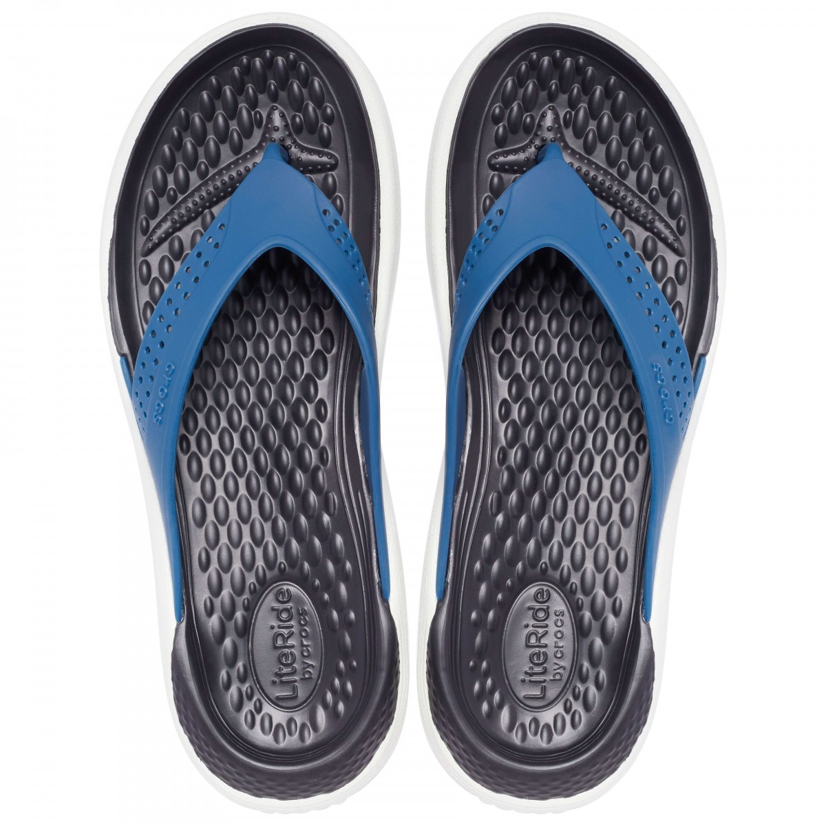 Slapi Crocs LiteRide Flip Albastru - Vivid Blue/Almost White - 4 | YEO