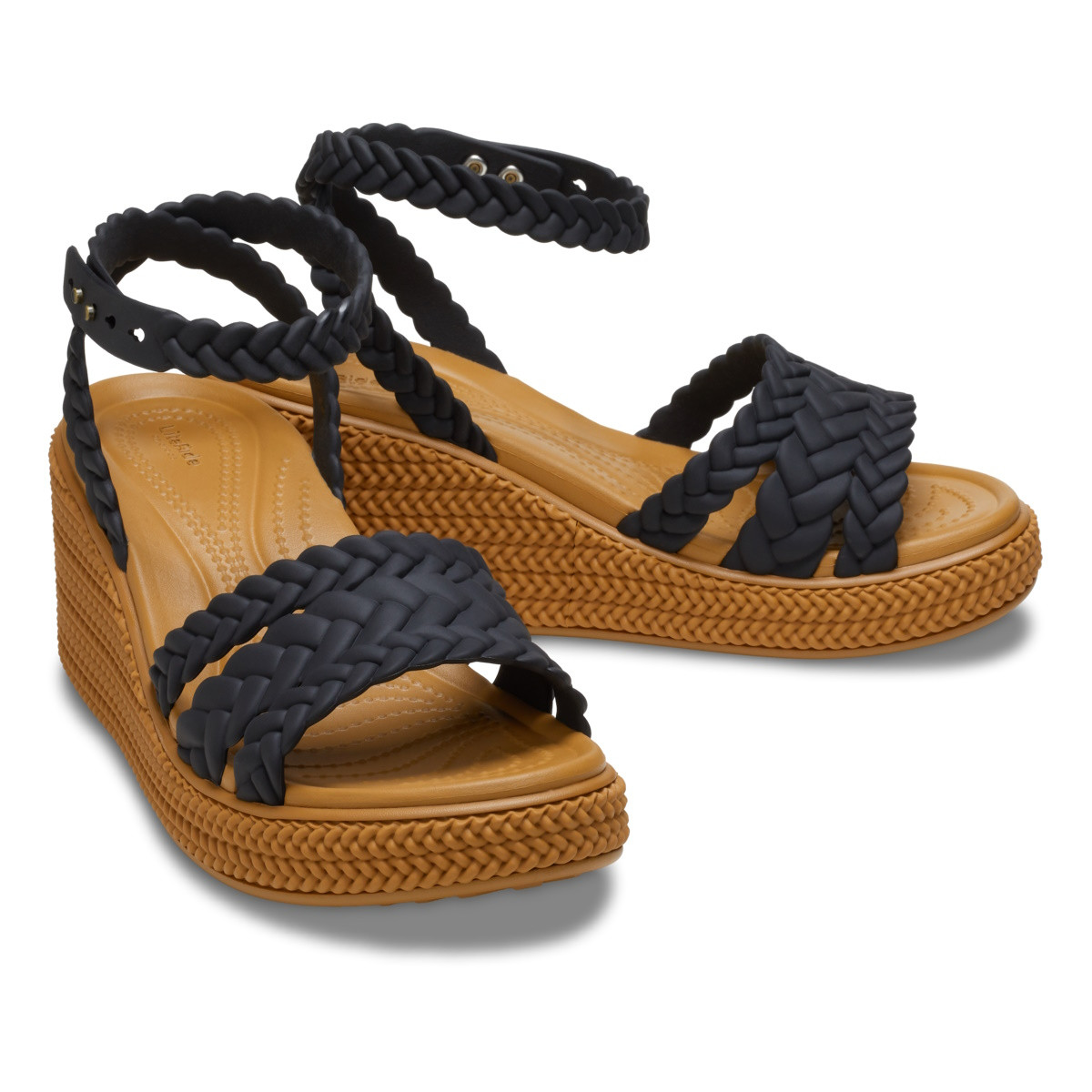 Sandale Crocs Brooklyn Woven Ankle Strap Wedge Negru - Black - 2 | YEO