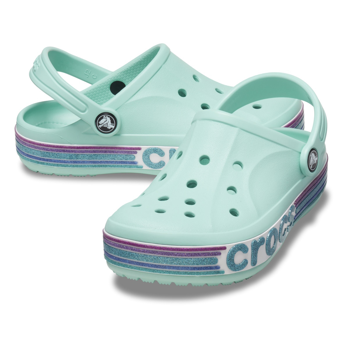 Saboti Crocs Toddler Bayaband Rainbow Glitter Clog Albastru - Pure Water - 3 | YEO