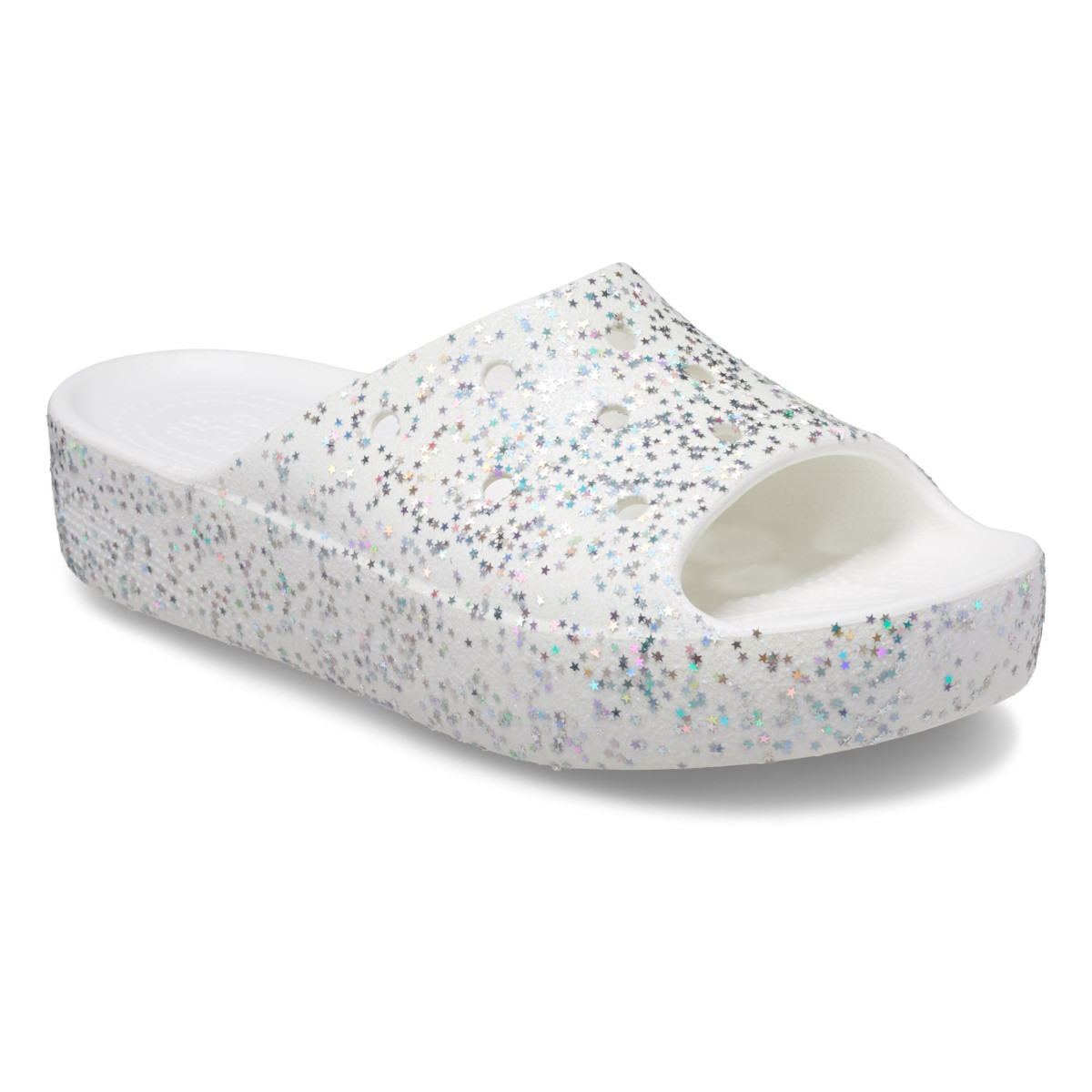Papuci Crocs Classic Platform Starry Glitter Slide Alb - White/Silver Glitter - 1 | YEO