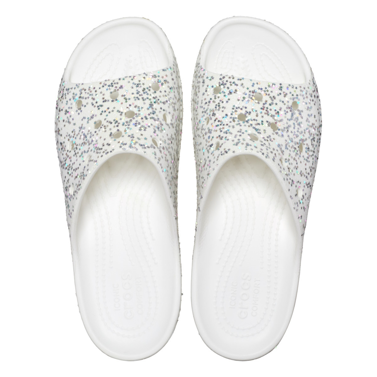 Papuci Crocs Classic Platform Starry Glitter Slide Alb - White/Silver Glitter - 4 | YEO