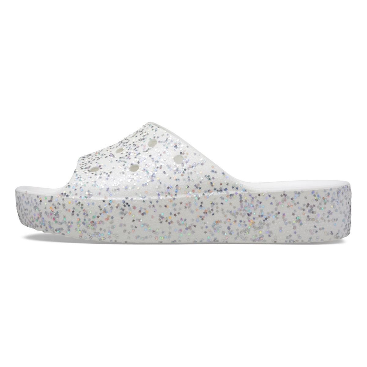 Papuci Crocs Classic Platform Starry Glitter Slide Alb - White/Silver Glitter - 2 | YEO