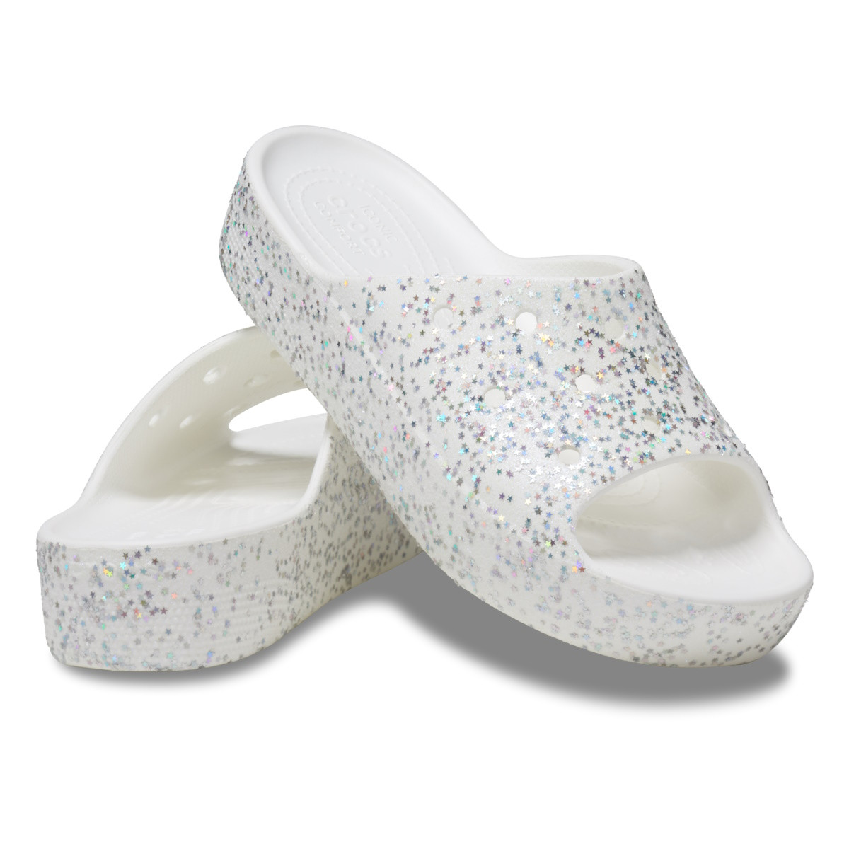 Papuci Crocs Classic Platform Starry Glitter Slide Alb - White/Silver Glitter - 3 | YEO