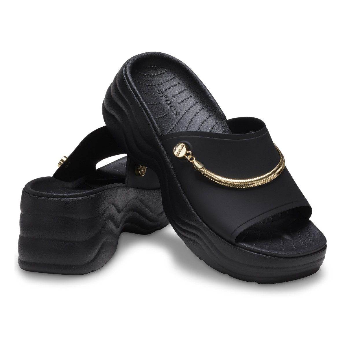 Papuci Crocs Skyline Chain Slide Negru - Black/Gold - 3 | YEO