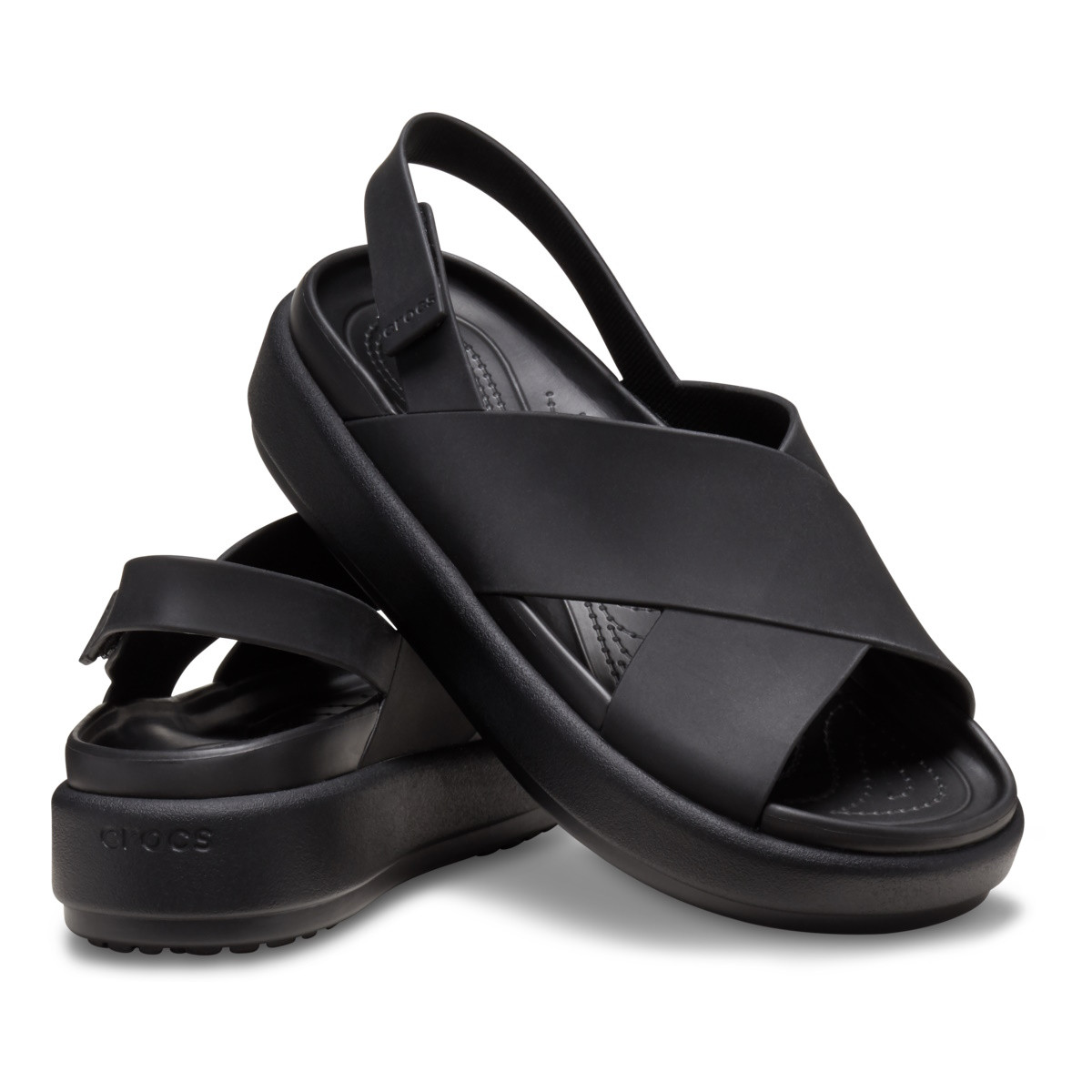 Sandale Crocs Brooklyn Luxe Cross Strap Negru - Black/Black - 3 | YEO