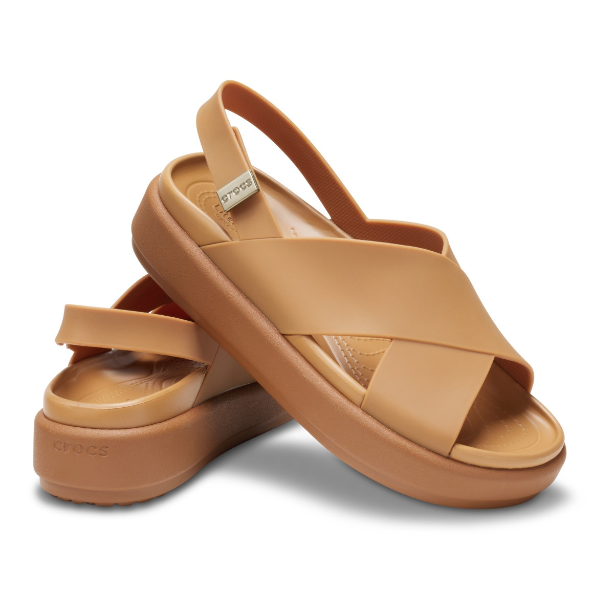 Sandale Crocs Brooklyn Luxe Cross Strap Maro - Tan/Tan - 3 | YEO