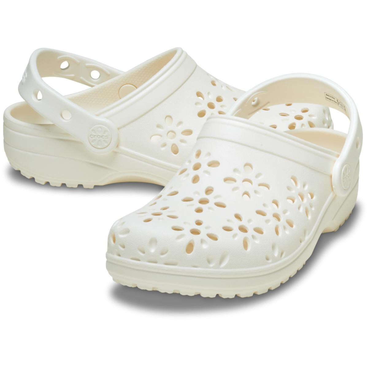 Saboti Crocs Classic Floral Cut-Out Clog Alb - Chalk - 3 | YEO