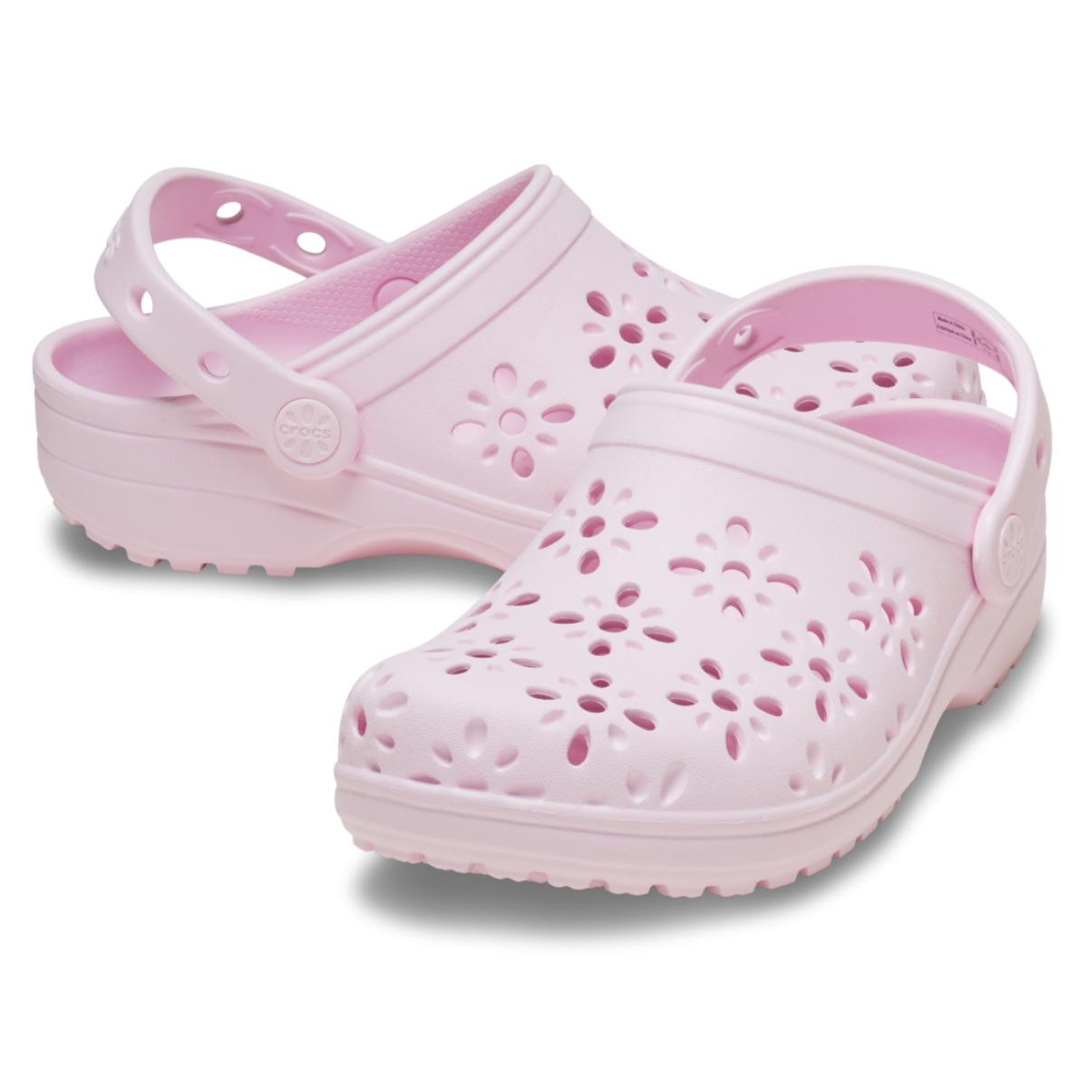 Saboti Crocs Classic Floral Cut-Out Clog Kids Roz - Pink Milk - 3 | YEO