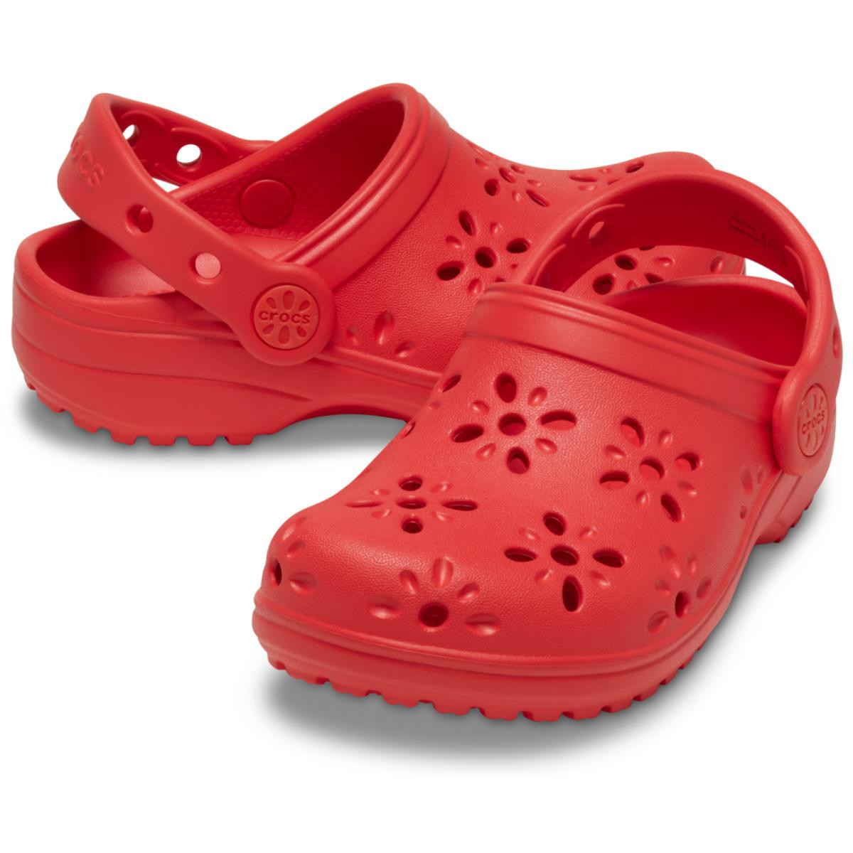 Saboti Crocs Classic Toddler Floral Cut-Out Clog Rosu - Cherry Red - 3 | YEO