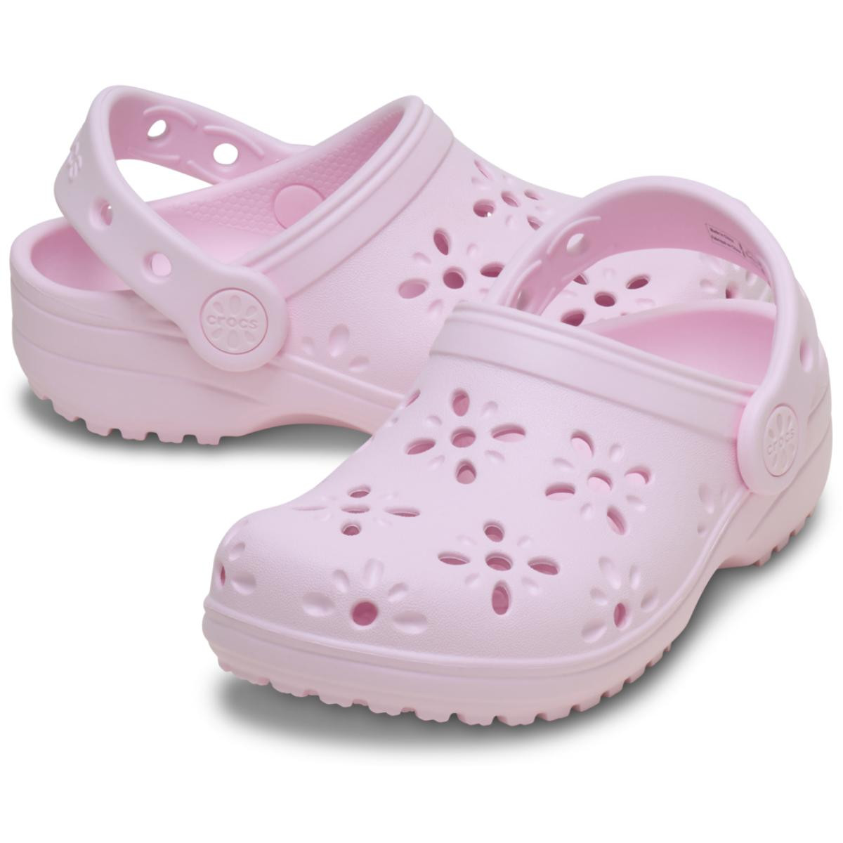 Saboti Crocs Classic Toddler Floral Cut-Out Clog Roz - Pink Milk - 3 | YEO