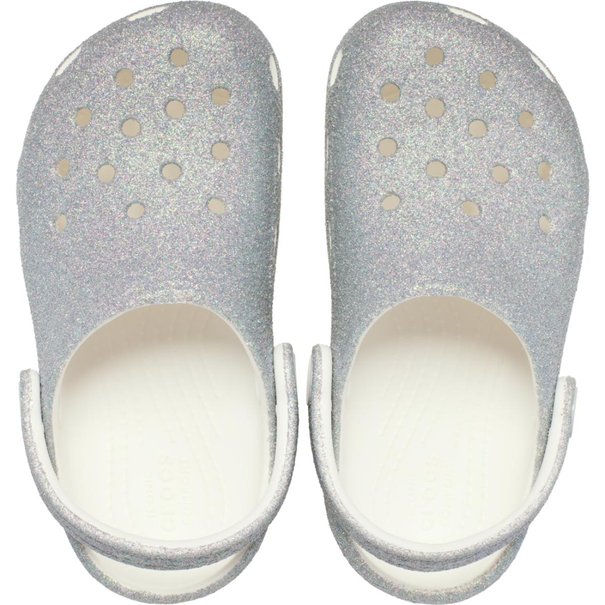 Saboti Crocs Classic Toddler Iridescent Glitter Clog Alb - White - 4 | YEO