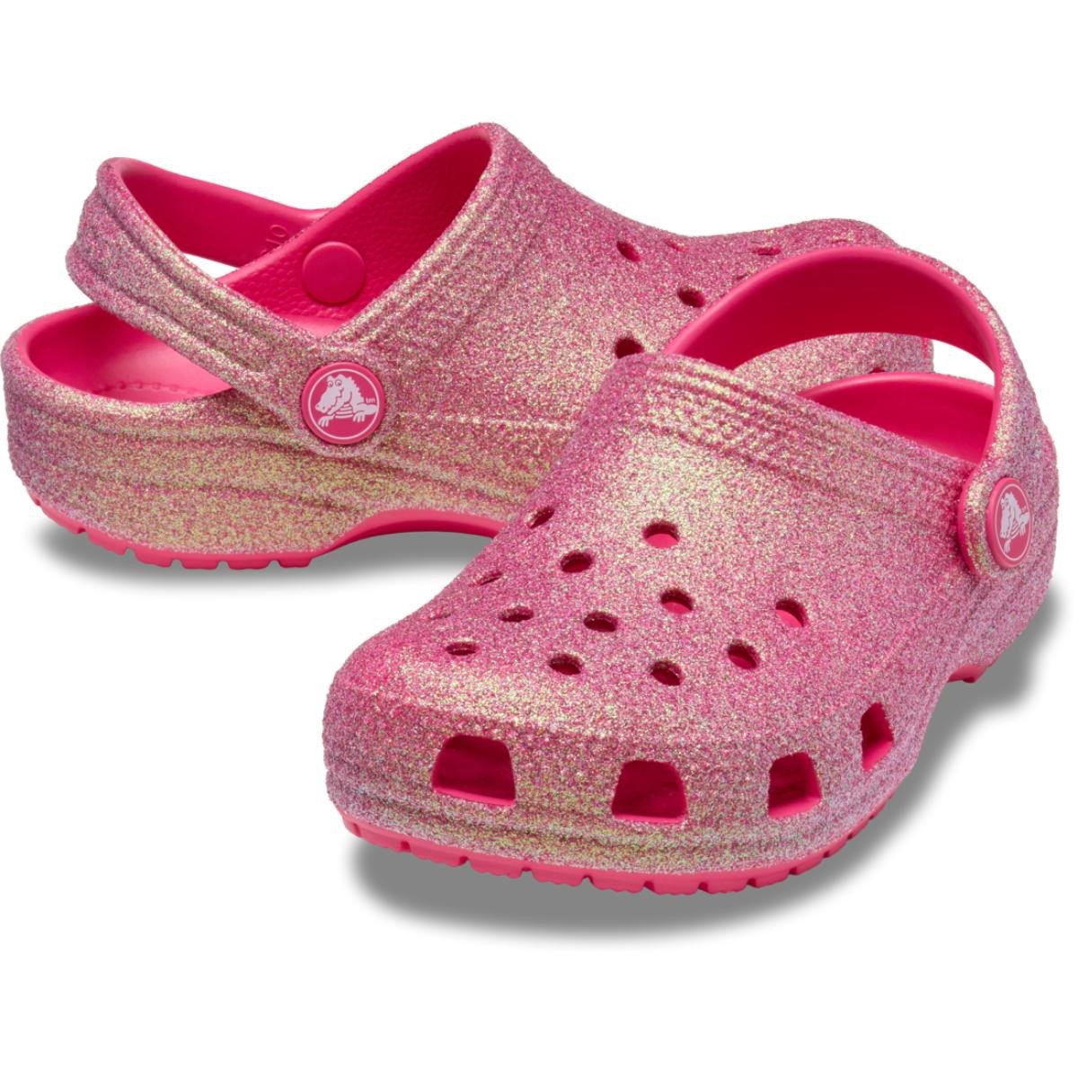 Saboti Crocs Classic Toddler Iridescent Glitter Clog Roz - Dragon Fruit - 3 | YEO