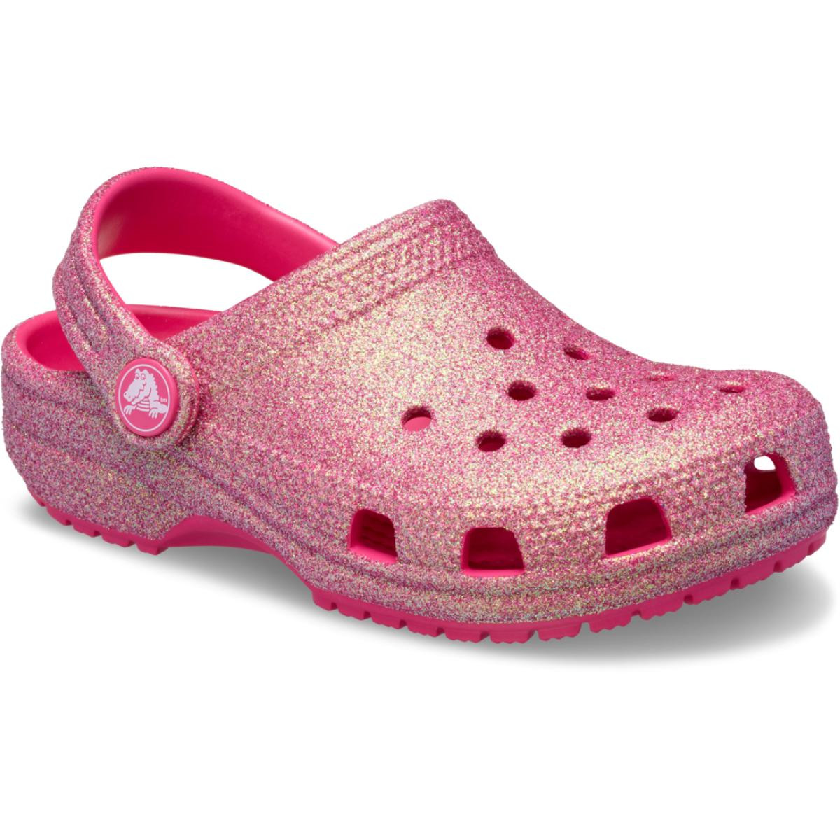 Saboti Crocs Classic Toddler Iridescent Glitter Clog Roz - Dragon Fruit - 1 | YEO
