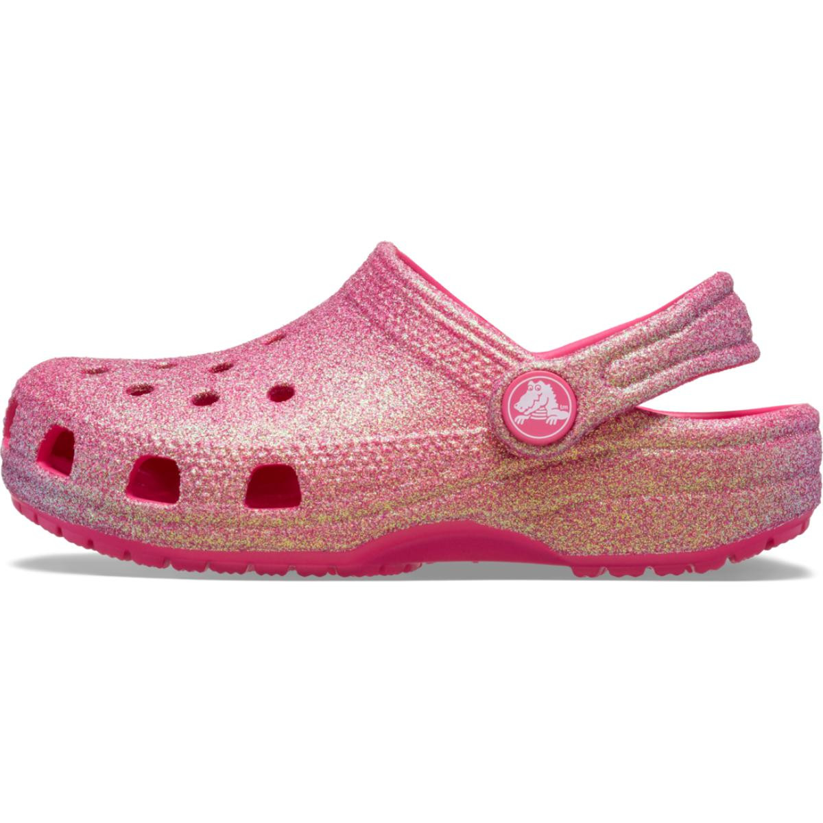 Saboti Crocs Classic Toddler Iridescent Glitter Clog Roz - Dragon Fruit - 2 | YEO