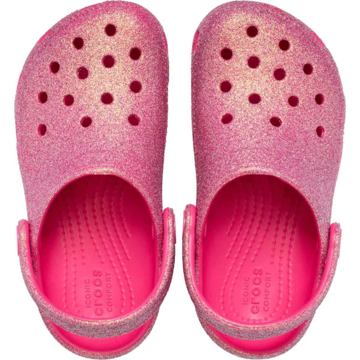 Saboti Crocs Classic Toddler Iridescent Glitter Clog Roz - Dragon Fruit - 4 | YEO