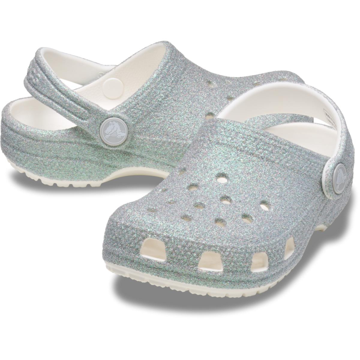 Saboti Crocs Classic Iridescent Glitter Clog Kids Alb - White - 3 | YEO