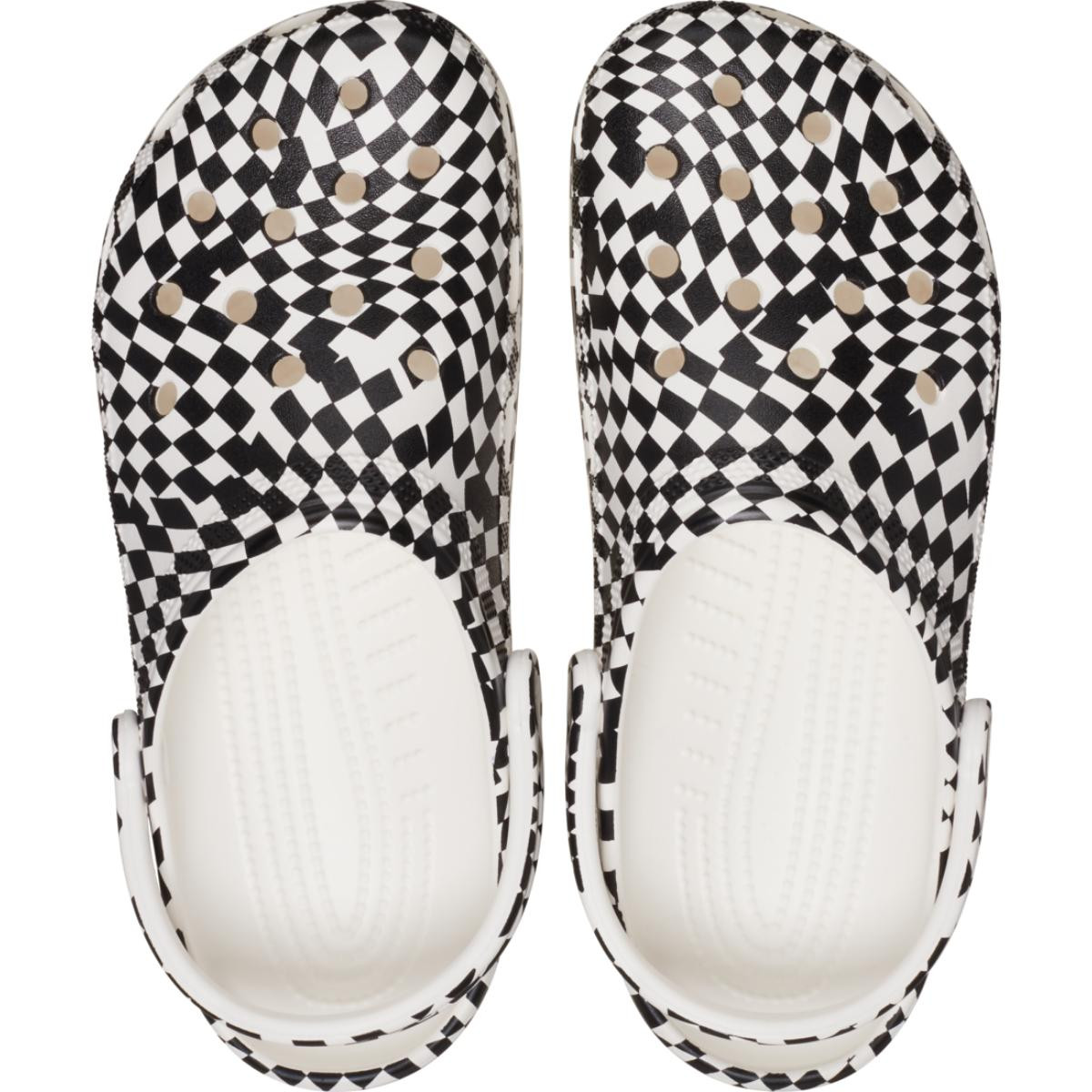 Saboti Crocs Classic Warped Checker Clog Alb - White/Black - 4 | YEO