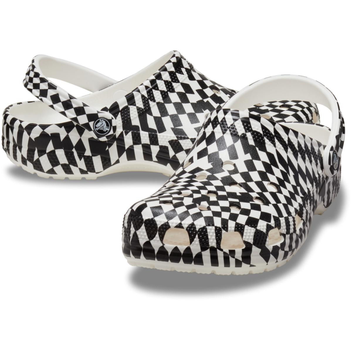 Saboti Crocs Classic Warped Checker Clog Alb - White/Black - 3 | YEO