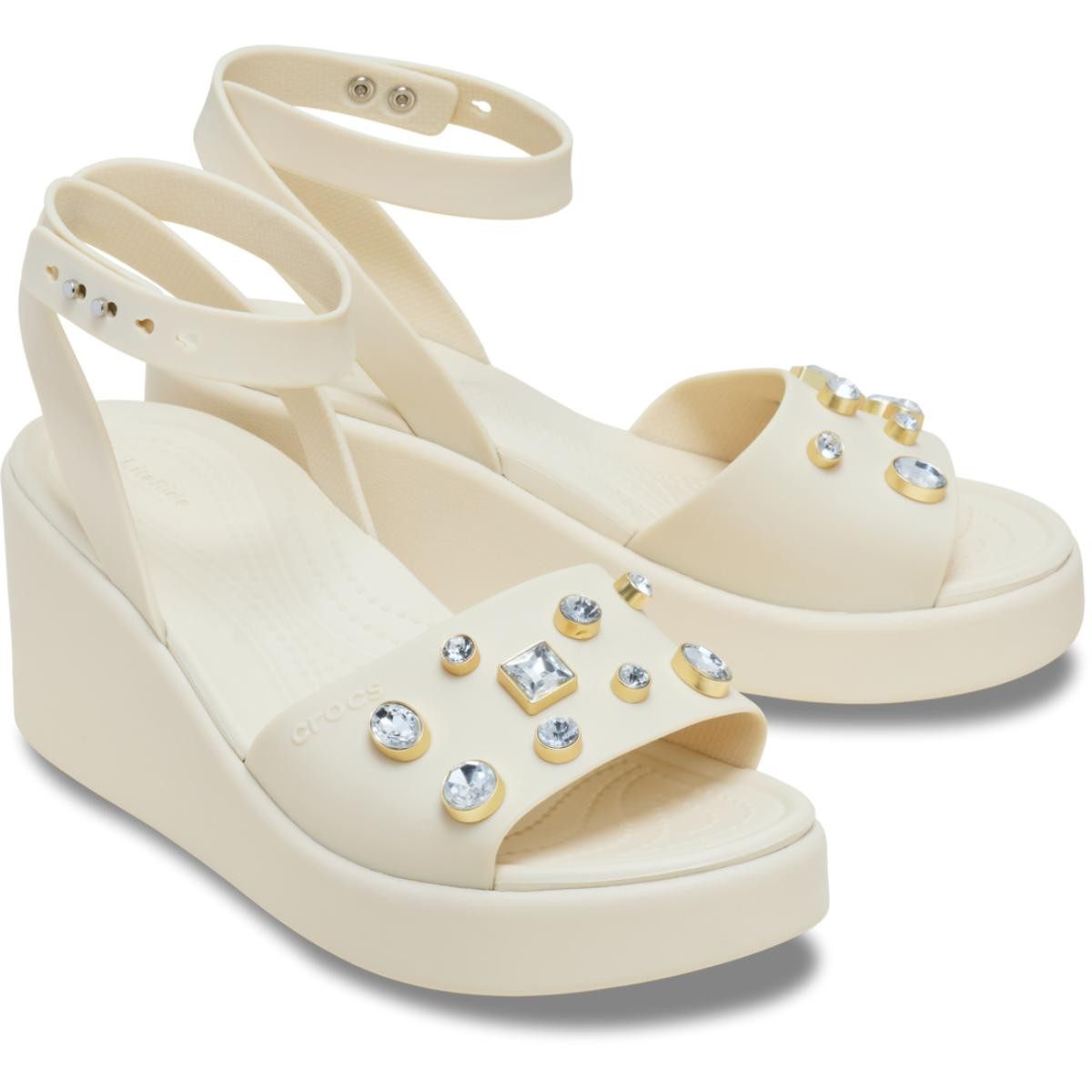 Sandale Crocs Brooklyn Gems Ankle Strap Wedge Bej - Sandstone - 3 | YEO